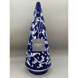Mikasa 12 in. Blue Floral Daisy Chinoiserie Ceramic Christmas Tree Figure